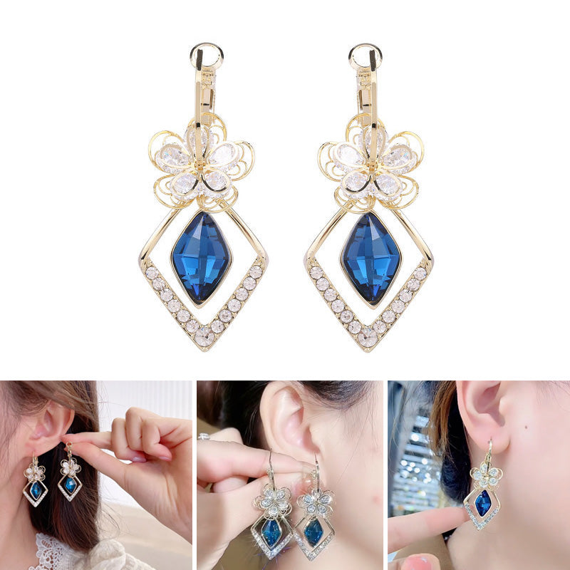 Bloem Zirkoon Rhombic Sapphire Drop Oorbellen