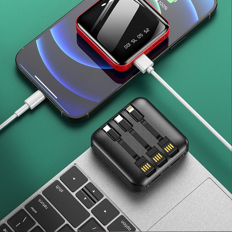 Mirror Surface Mini Powerbank met externe kabels