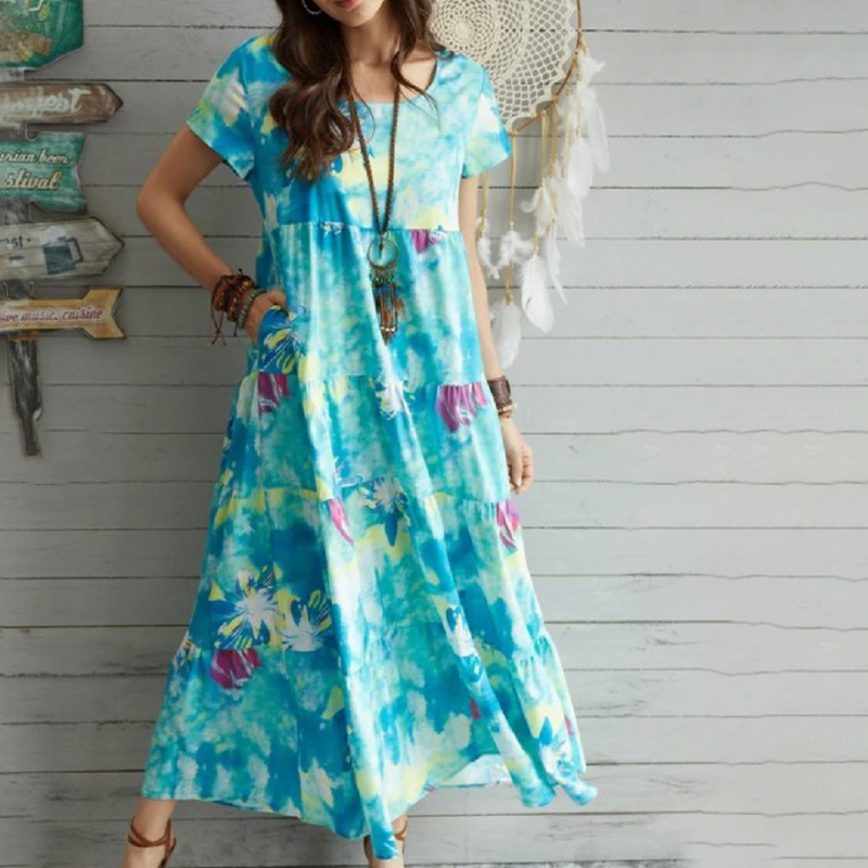 Jurk met ronde hals en bloemen