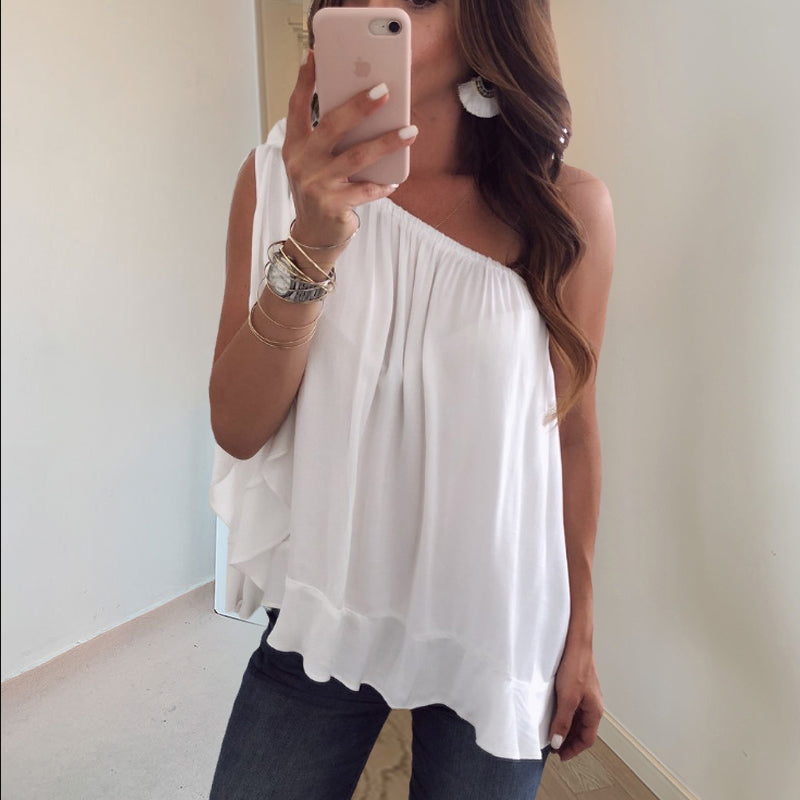 Een schouder gegolfde tops T-shirt losse casual bloes