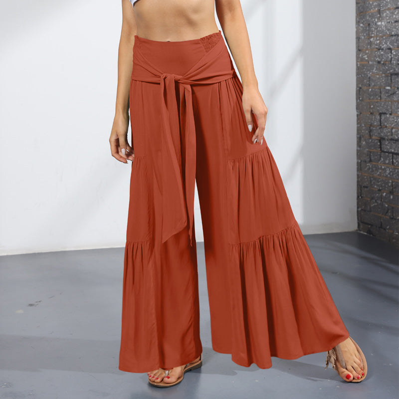 Gerimpelde broek met wijde pijpen en veters