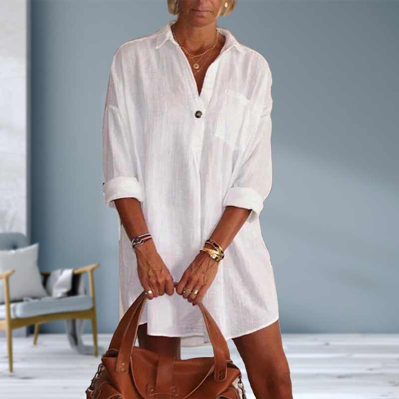 Effen kleur blouse met lange mouwen en kraag