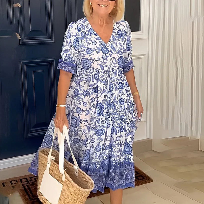 Boheemse zomerjurk met V-hals voor dames
