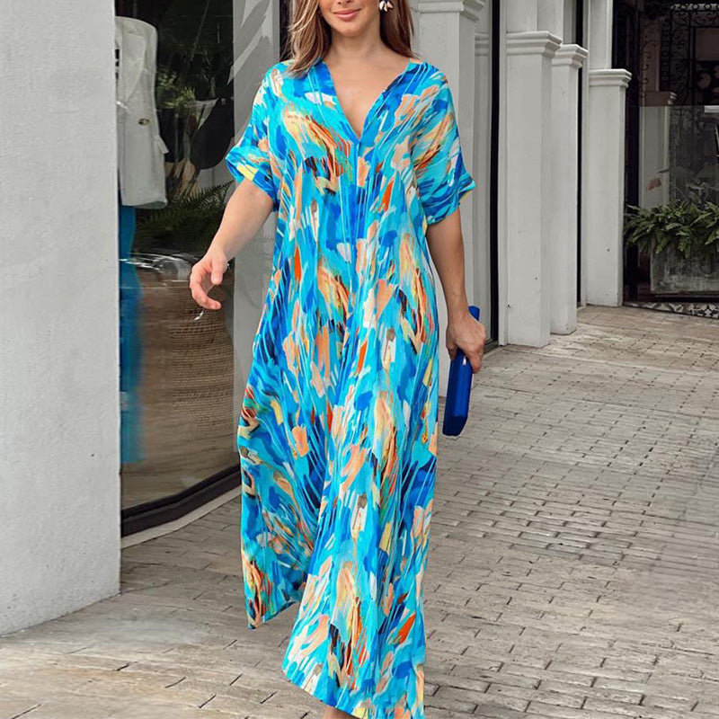 Vrijetijdsjurk met kleurblokkenprint