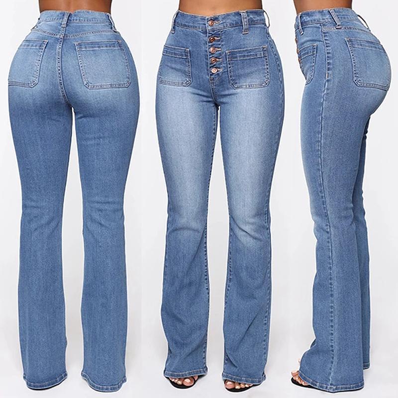 Bootcut jeans met hoge taille en gewassen knopen