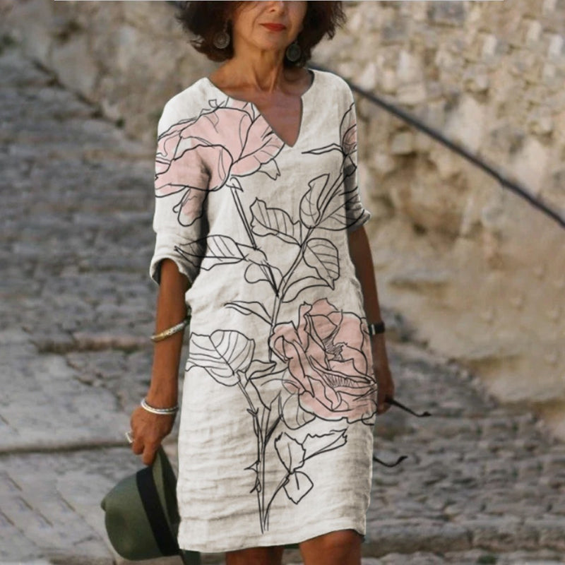 Halflange rok met V-hals en print