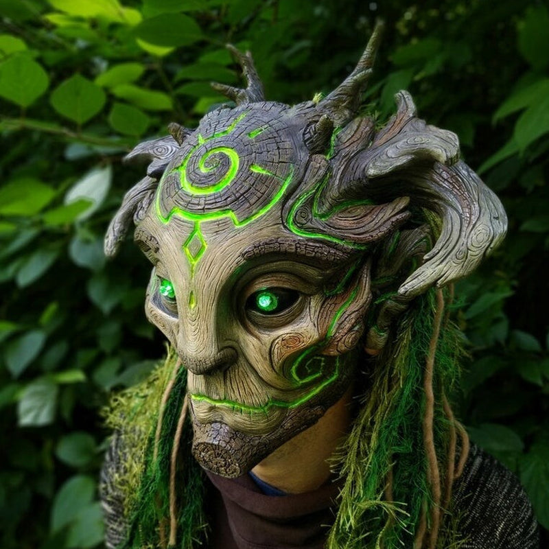Forest Spirit Mask Halloween-Masker Met Groene Lichtogen