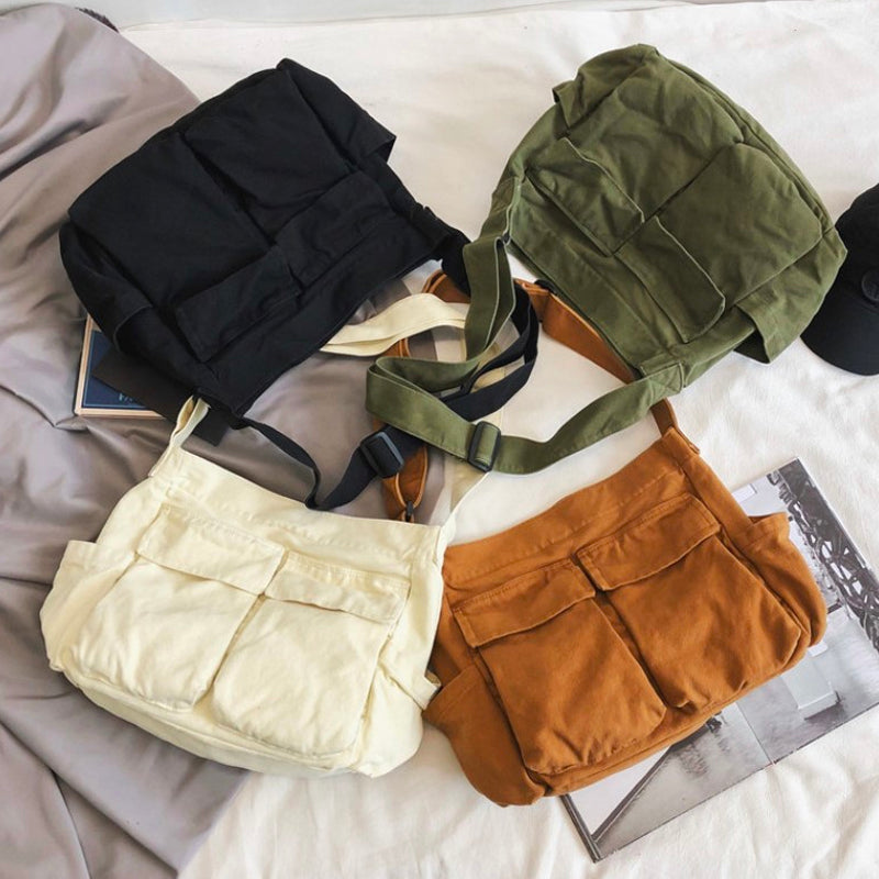 Canvas effen kleur messengertas