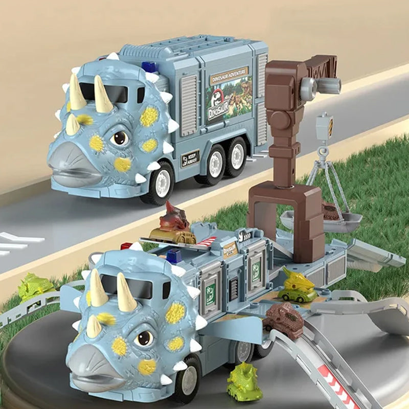 Nieuwe dinosaurus-transformerende technische vrachtwagenbaanspeelgoedset