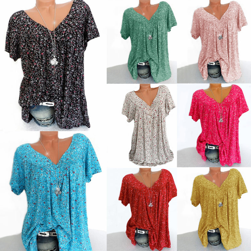 T-shirt met V-hals en losse print