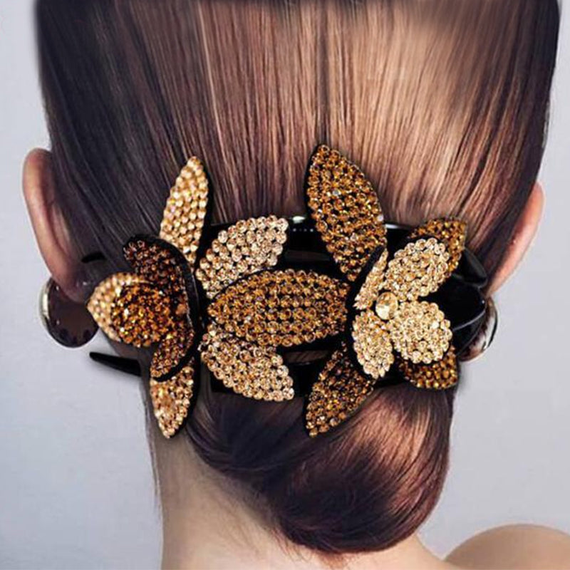 Strass dubbele bloem haarclip