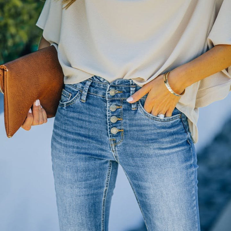 Vintage jeans met hoge taille en wijd uitlopende pijpen uit de jaren 70