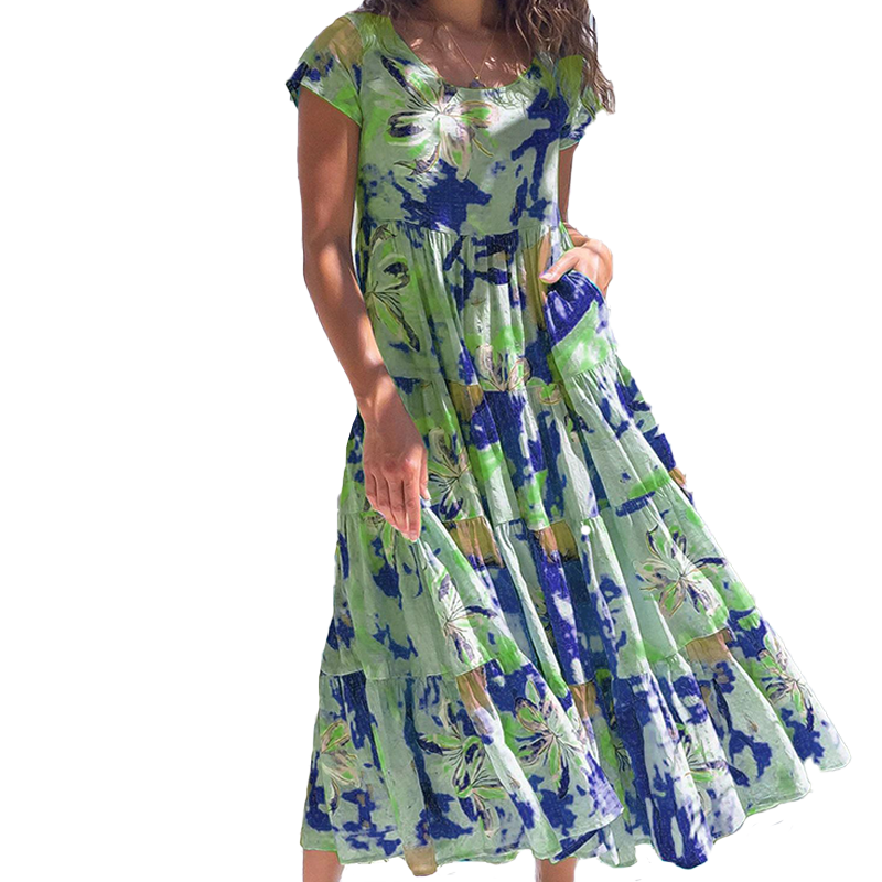 Jurk met ronde hals en bloemen