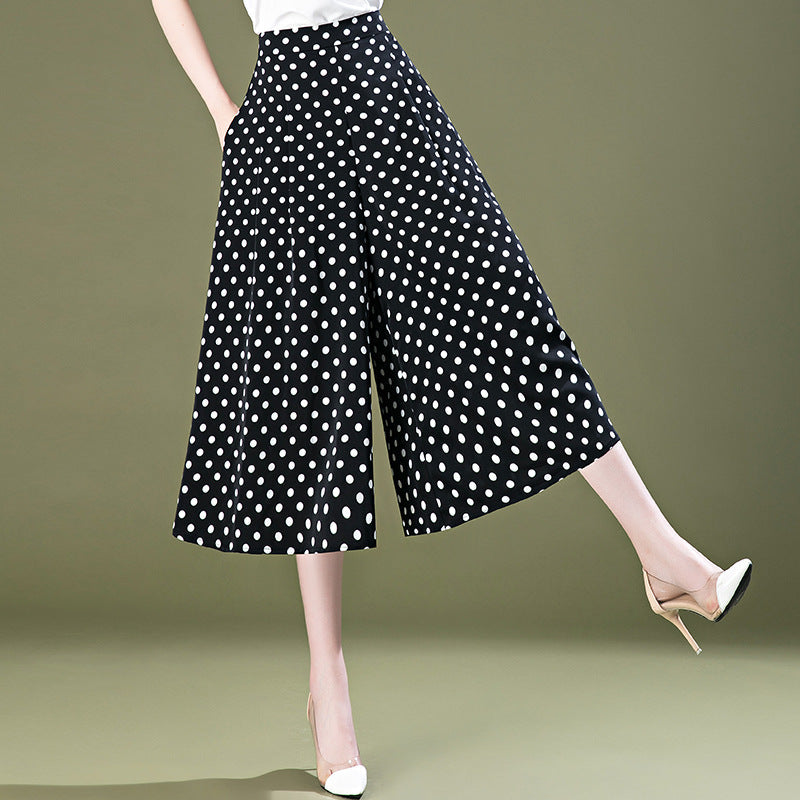 Zwarte culotte van chiffon met stippen