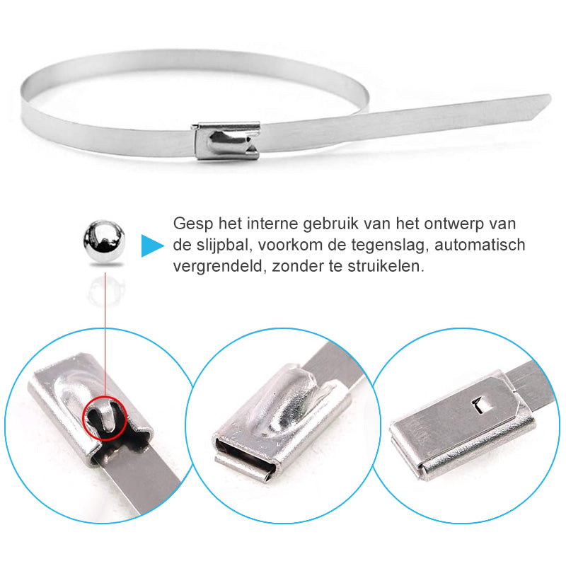Multifunctionele vergrendelbare metalen kabelbinders (100 stuks)