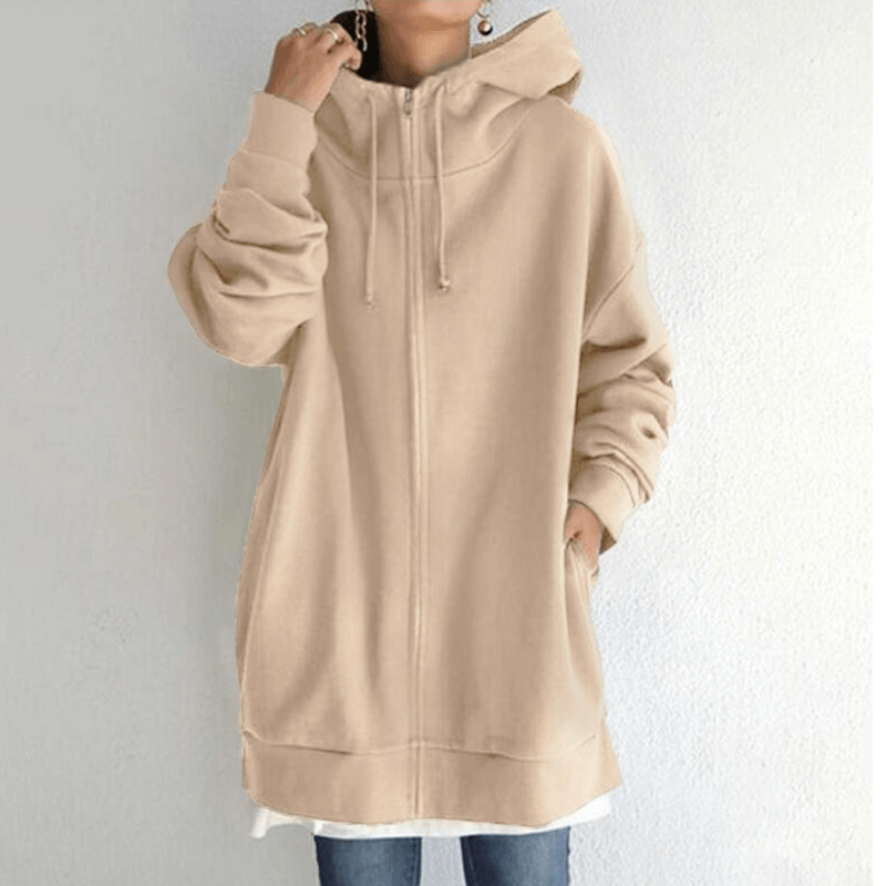 Lange hoodie van fleece met rits en capuchon