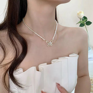 Parel vlinder paneel ketting