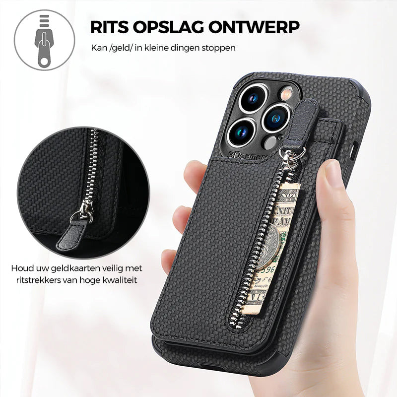 Magnetische portemonnee met ritssluiting en creditcard houder