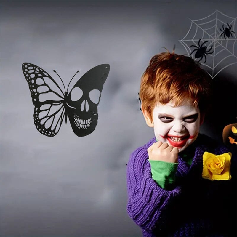 Metalen schedel vlinder wanddecoratie