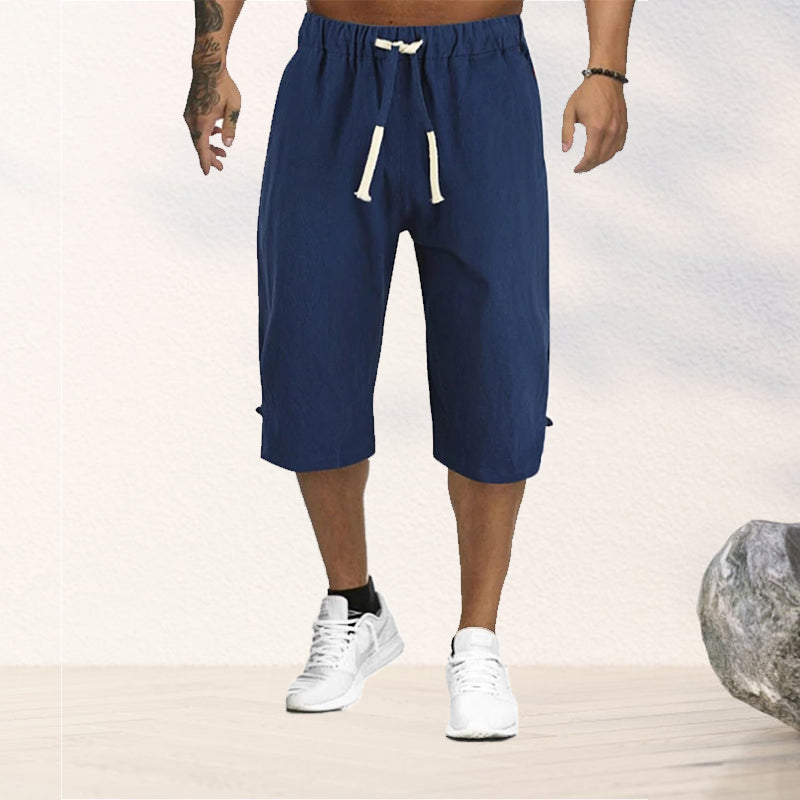 Shorts met vijfpuntsstrik van katoen en linnen