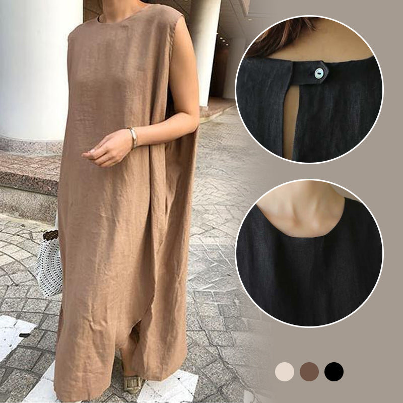 Jurk van katoen en linnen met split