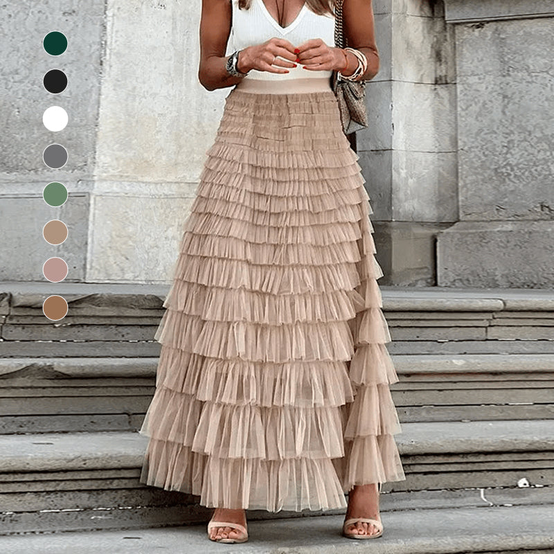 Gelaagde elastische taille tule maxi rok