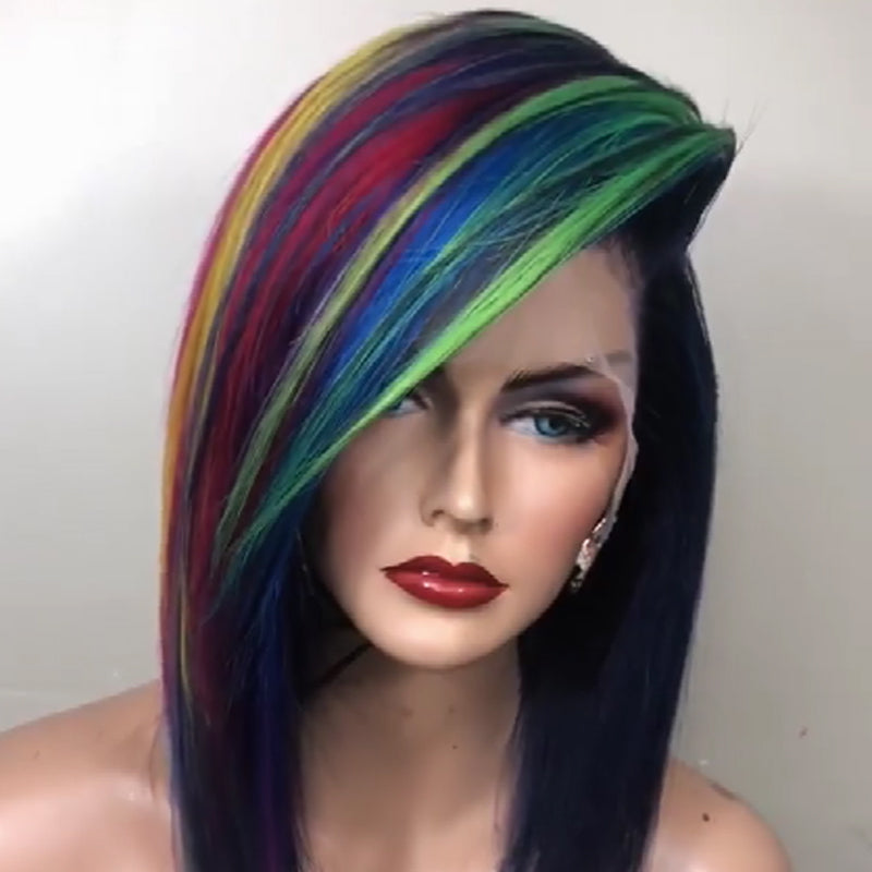 Korte kleurrijke pruik