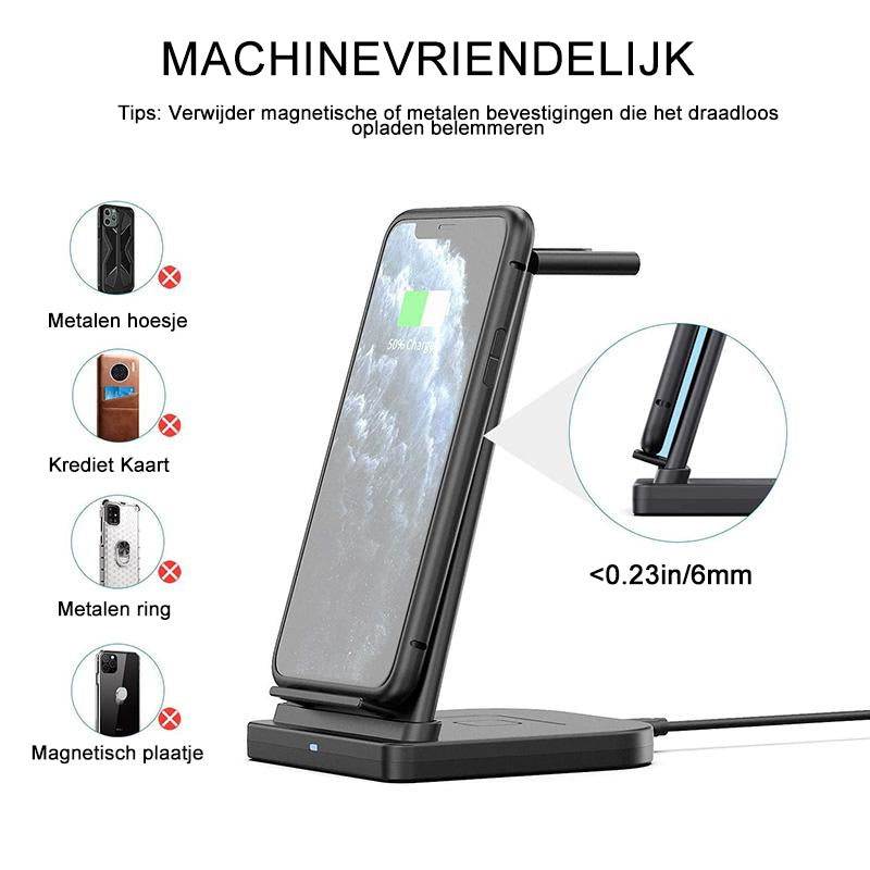 Opvouwbare 3 in 1 draadloze oplader