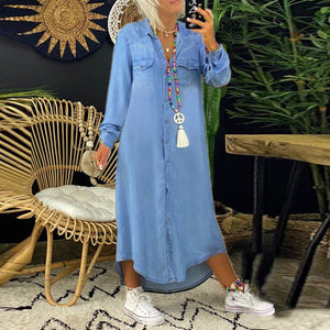 Casual spijkerjurk in effen kleur met lange mouwen voor dames（Pre-sale）