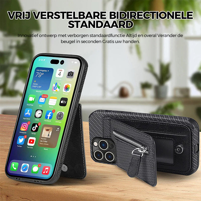 Magnetische portemonnee met ritssluiting en creditcard houder