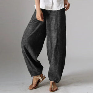 Damesbroek in effen kleur met hoge taille en wijde pijpen