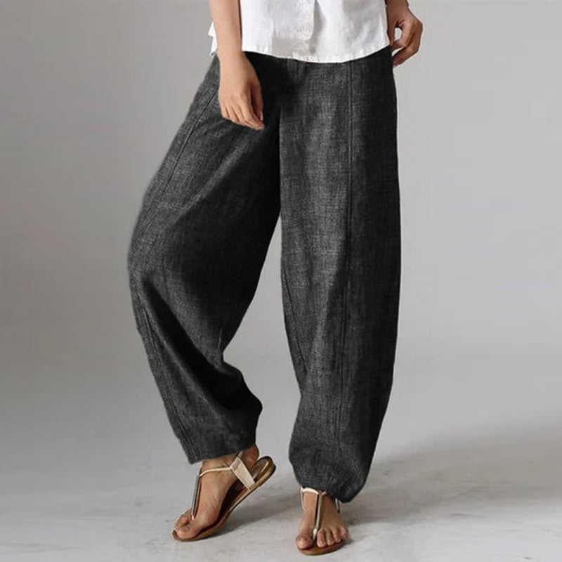 Damesbroek in effen kleur met hoge taille en wijde pijpen