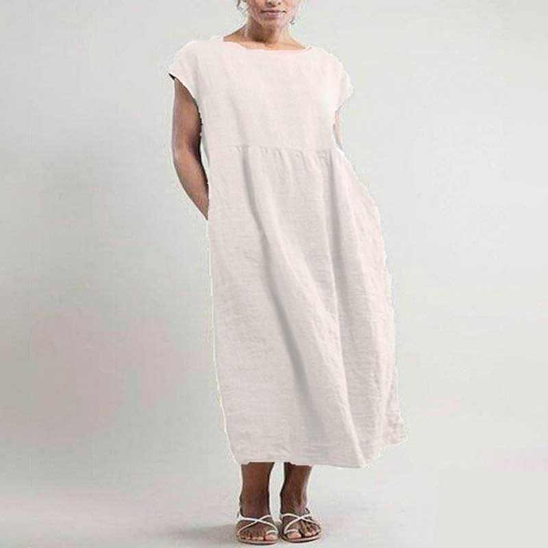 Effen kleur mouwloze losse linnen jurk met zak