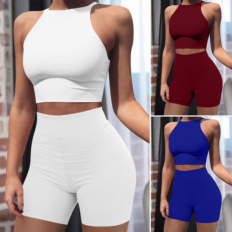 Casual Solid Split Joint O-hals Mouwloos Tweedelige stukken