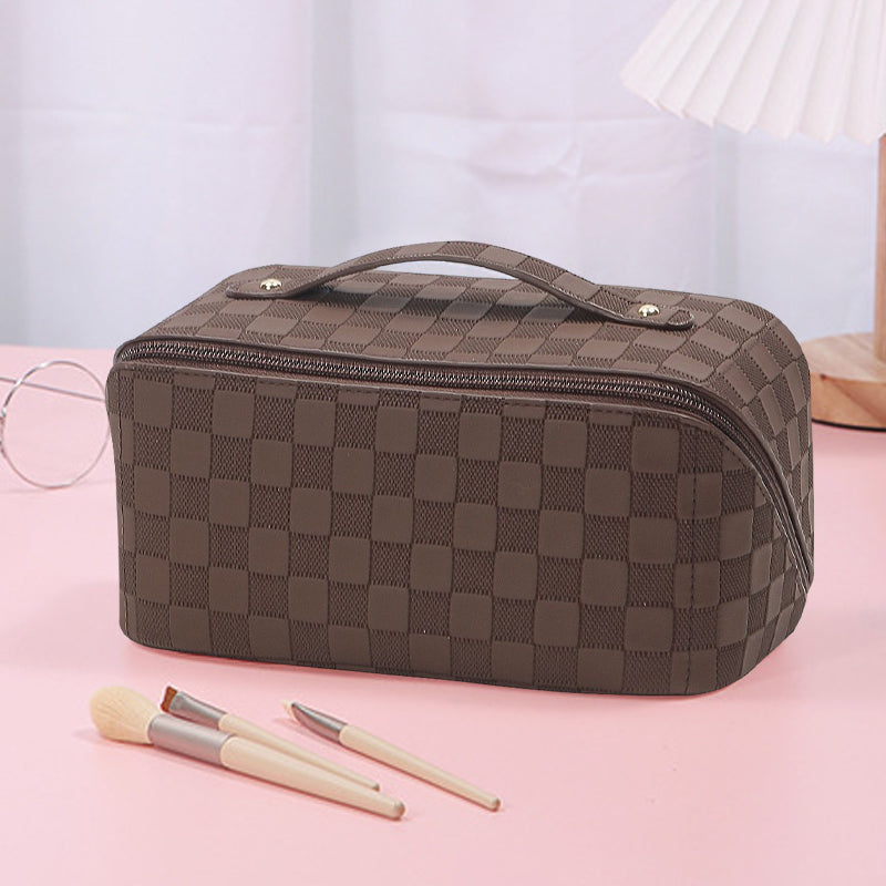 Vintage geruite make-up tas