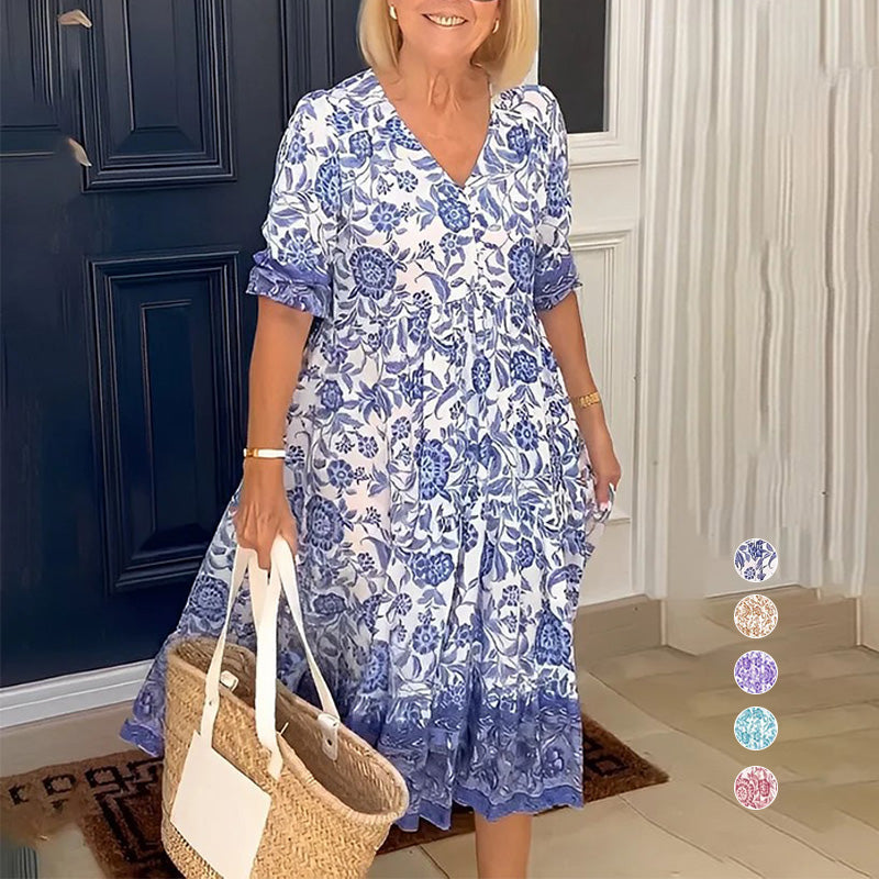 Boheemse zomerjurk met V-hals voor dames