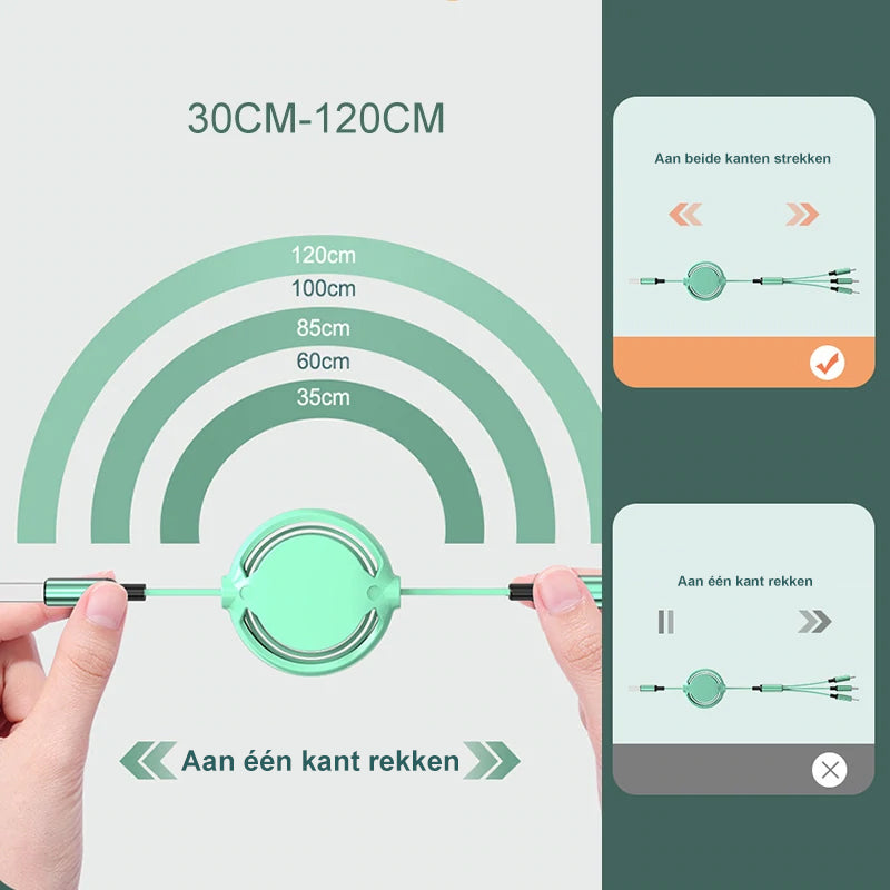 3 in 1 Mobiele Oplaadkabel