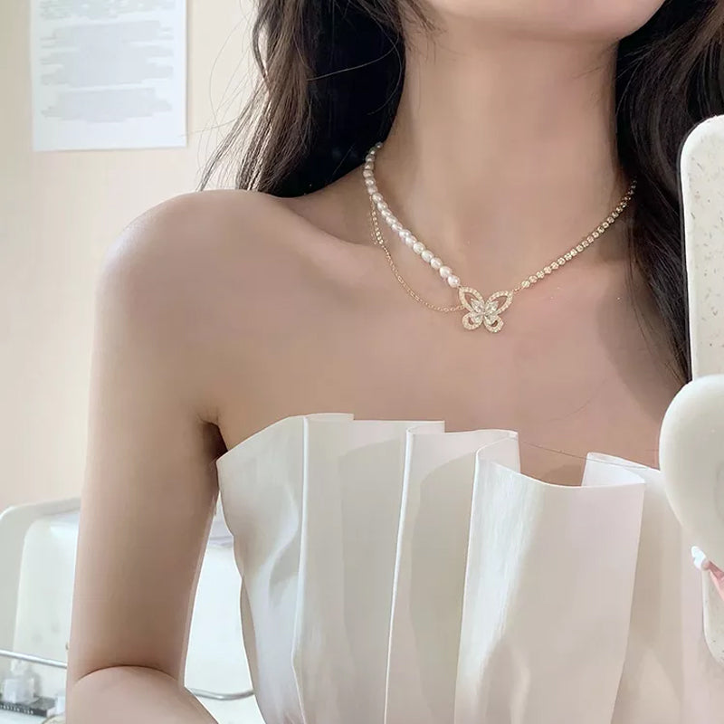Parel vlinder paneel ketting