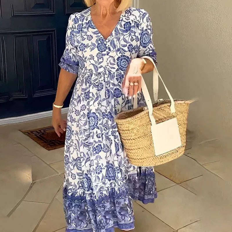 Boheemse zomerjurk met V-hals voor dames