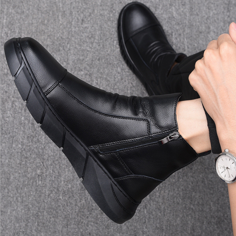 Zwarte Leren Herenlaarzen in Britse Stijl