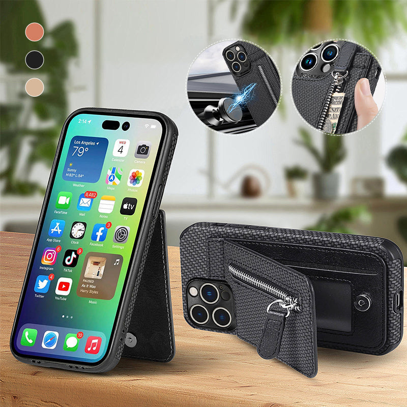 Magnetische portemonnee met ritssluiting en creditcard houder