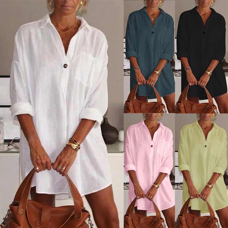 Effen kleur blouse met lange mouwen en kraag