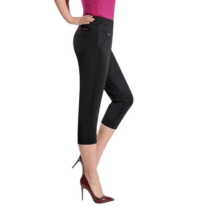 Casual damesbroek met zeven punten en hoge taille