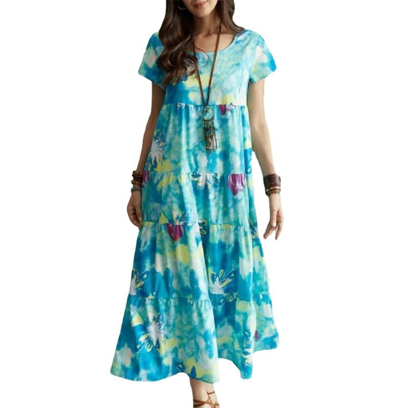 Jurk met ronde hals en bloemen