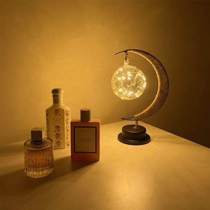Handgemaakte Twine Rattan Bal LED Maanvormige Lamp
