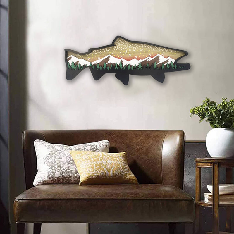 Houten Forel Kunst Landschap Muur Decor