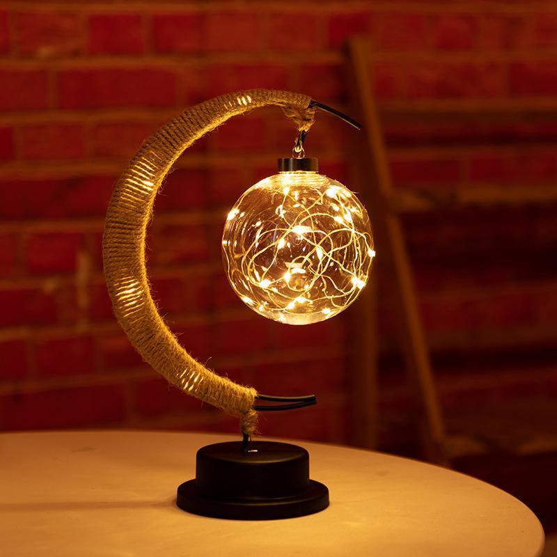 Handgemaakte Twine Rattan Bal LED Maanvormige Lamp
