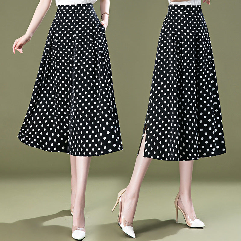 Zwarte culotte van chiffon met stippen