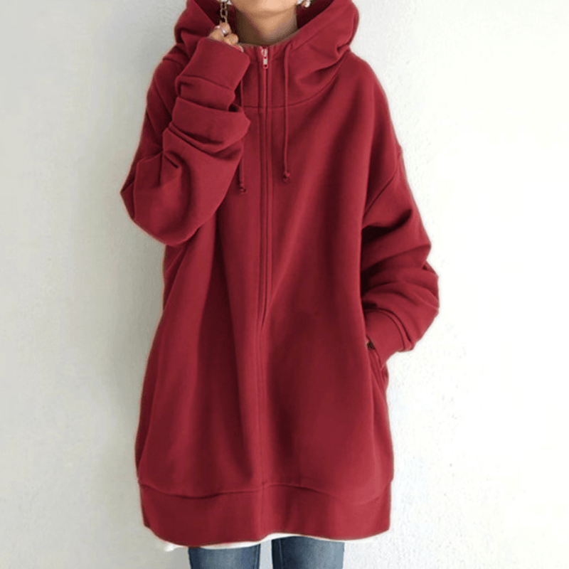 Lange hoodie van fleece met rits en capuchon