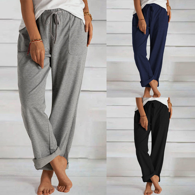 Losse gebreide broek met trekkoord en zakken